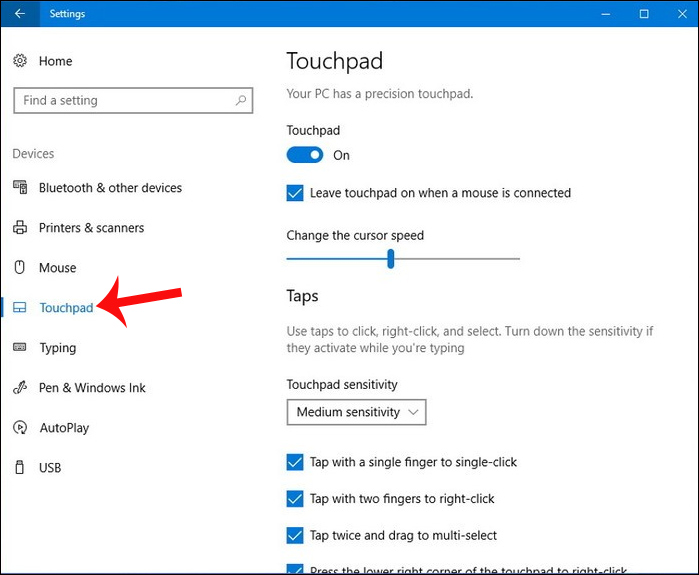 Cách tùy chỉnh Touchpad trên Windows 10 Creators Update
